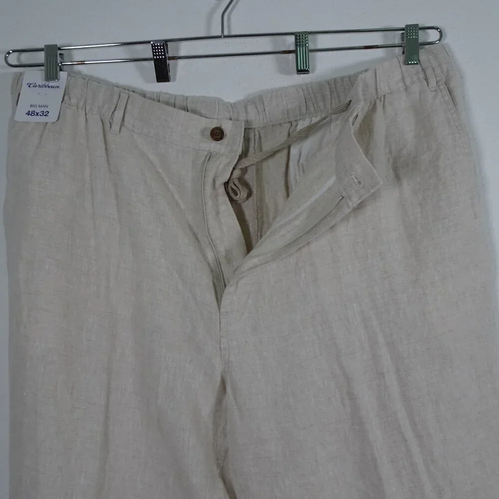 Roundtree Yorke Caribbean Linen Pants Big Men's Size 48x32 Beige Resort Beach